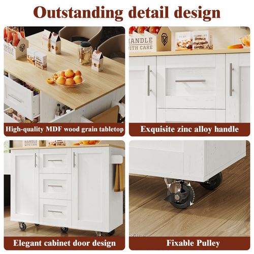 Îlot De Cuisine - Chariot De Cuisine Avec Porte-serviettes Et Plan De Travail - Mdf Métal - Blanc