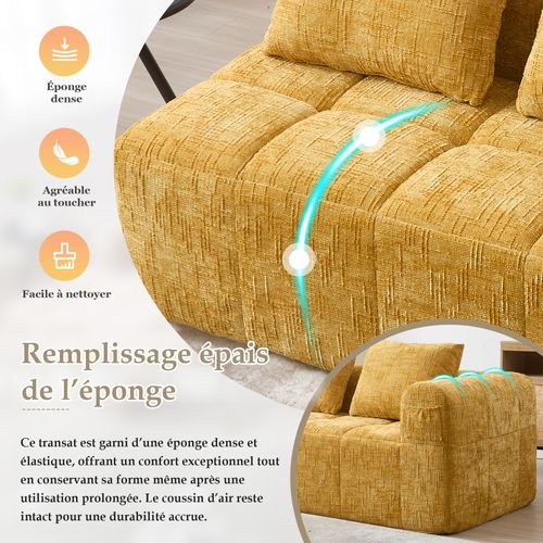 Méridienne 2 Places Intérieure, Coussin Et Poches Latérales, Revêtement Chenille – Jaune