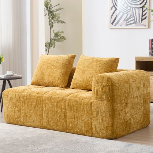 Méridienne 2 Places Intérieure, Coussin Et Poches Latérales, Revêtement Chenille – Jaune