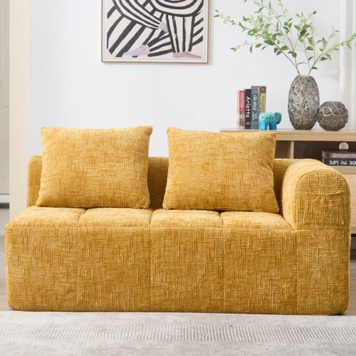 Méridienne 2 Places Intérieure, Coussin Et Poches Latérales, Revêtement Chenille – Jaune
