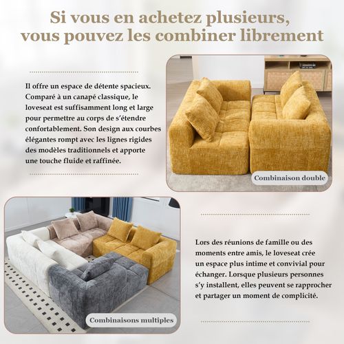 Méridienne 2 Places Intérieure, Coussin Et Poches Latérales, Revêtement Chenille – Jaune