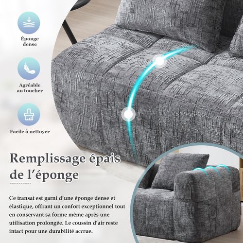 Méridienne 2 Places Intérieure, Coussin Et Poches Latérales, Revêtement Chenille – Gris
