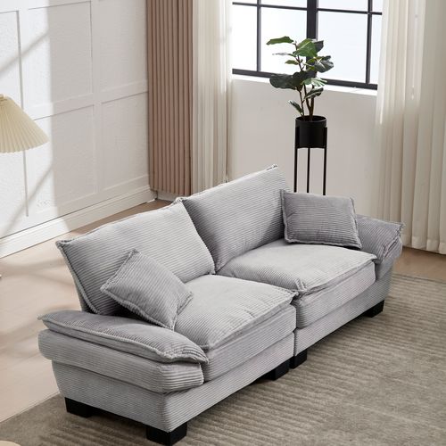 Canapé 2 Places - Design Moderne - Assise Confortable - Coussins - Velours côtelé - Gris Clair