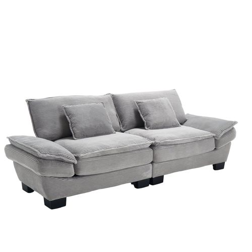 Canapé 2 Places - Design Moderne - Assise Confortable - Coussins - Velours côtelé - Gris Clair