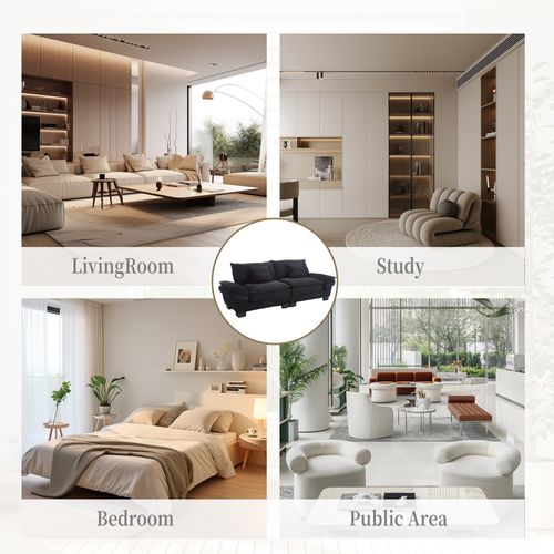 Canapé 2 Places - Design Contemporain - Confort Moyen-doux - Coussins - Velours côtelé - Noir