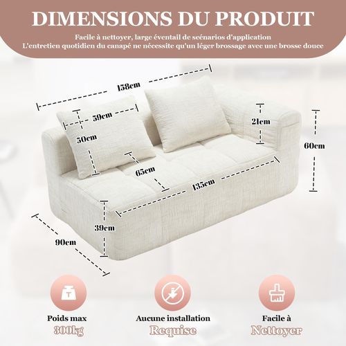 Méridienne 2 Places Intérieure, Coussin Et Poches Latérales, Revêtement Chenille – Beige