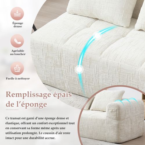 Méridienne 2 Places Intérieure, Coussin Et Poches Latérales, Revêtement Chenille – Beige