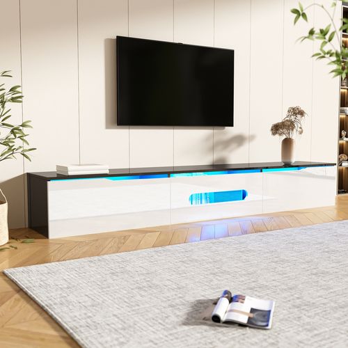 Meuble TV Blanc Avec Éclairage LED 16 Couleurs, Design Mural Moderne, Rangement Spacieux, Mdf