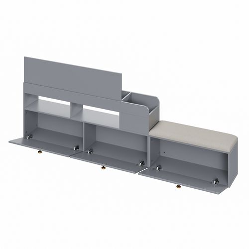 Lit Double 140x200 Cm - Lit Avec Banc Coffre Et Rangement Latéral, Optimisé Pour Chambre - Gris