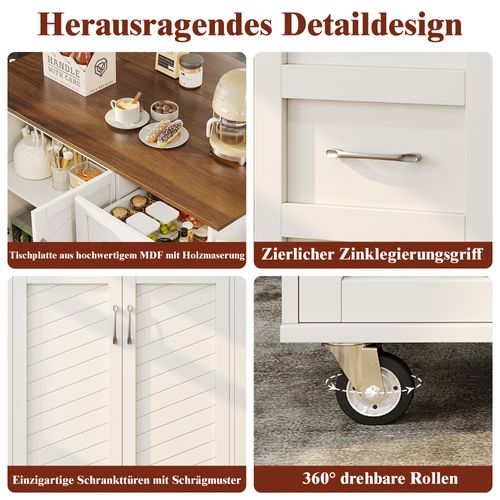 Îlot De Cuisine - Chariot De Cuisine Avec Porte-serviettes Et Porte-épices - Mdf - Blanc