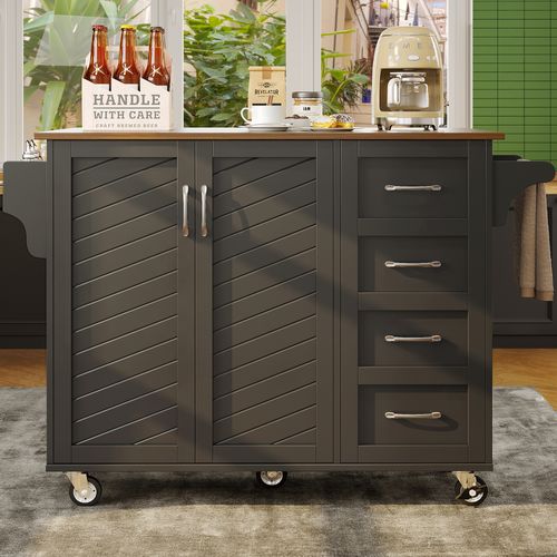 Îlot De Cuisine - Chariot De Cuisine Avec Porte-serviettes Et Porte-épices - Mdf - Noir