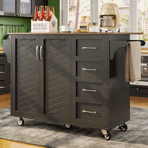 Îlot De Cuisine - Chariot De Cuisine Avec Porte-serviettes Et Porte-épices - Mdf - Noir