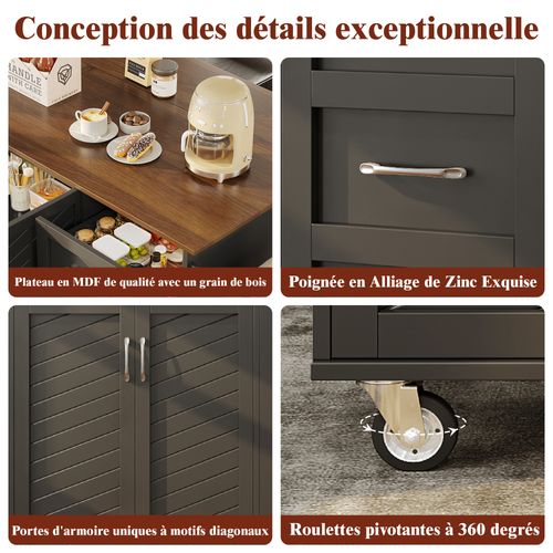 Îlot De Cuisine - Chariot De Cuisine Avec Porte-serviettes Et Porte-épices - Mdf - Noir