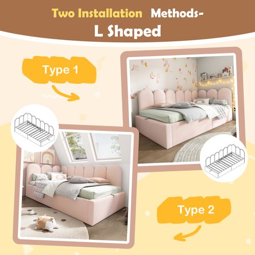 Lit Coffre 90x200 Cm - Coffre Hydraulique - Rangement Intégré - Lit Enfant Velours - Métal - Rose