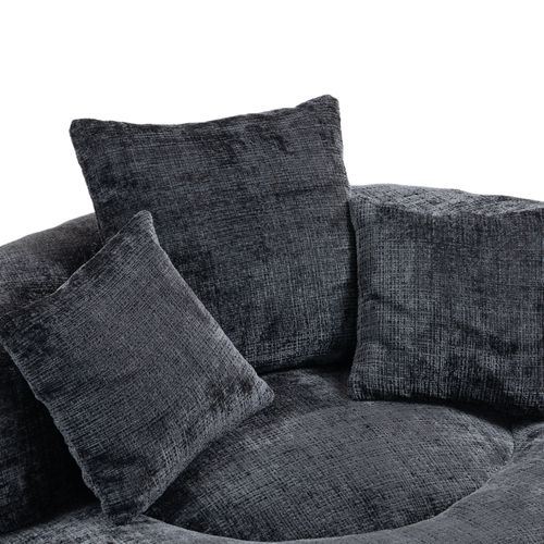Fauteuil Pouf Cocooning 1 Place - 3 Coussins - Haut Dossier - Mousse Haute Densité - Chenille - Noir