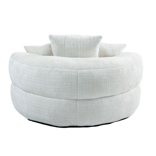 Fauteuil Pouf Cocooning 1 Place - 3 Coussins - Haut Dossier - Mousse Haute Densité -chenille - Beige