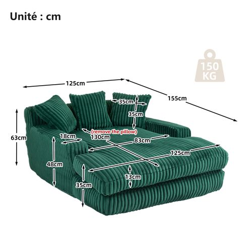 Canapé Convertible 1 Place - Design Ergonomique - 3 Coussins - Tissu Corde - Émeraude