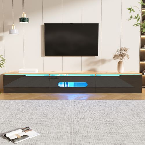 Meuble TV Moderne Mural Avec Éclairage LED 16 Couleurs Et Rangement Intégré, Mdf Noir