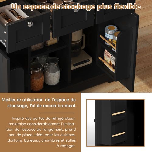 Îlot De Cuisine Mobile - Desserte De Cuisine - Tiroir - Porte-serviettes -table Pliante - Md - Noir