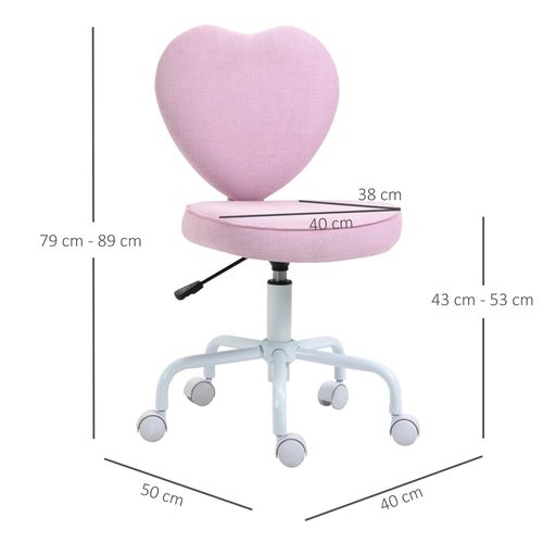 Chaise De Bureau - Chaise De Coiffeuse Réglable Avec Assise Cœur - Compacte En Mousse - Rose