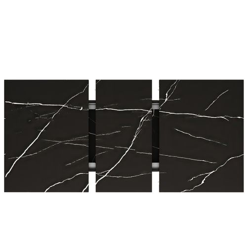 Table à Manger Extensible Rectangulaire 4 à 6 Personnes, Plateau Marbre Noir, Mdf Et Métal 120-160cm