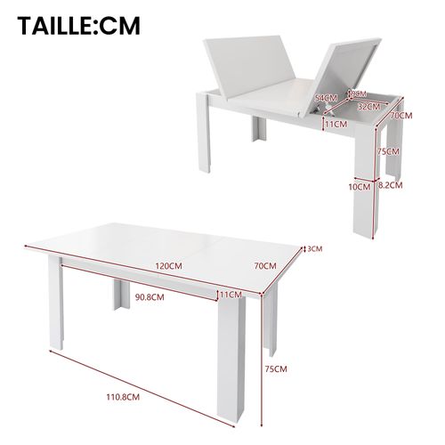 Table à Manger Pliante - Avec Espace De Rangement - Idéale Pour Petits Espaces - Mdf - Blanc