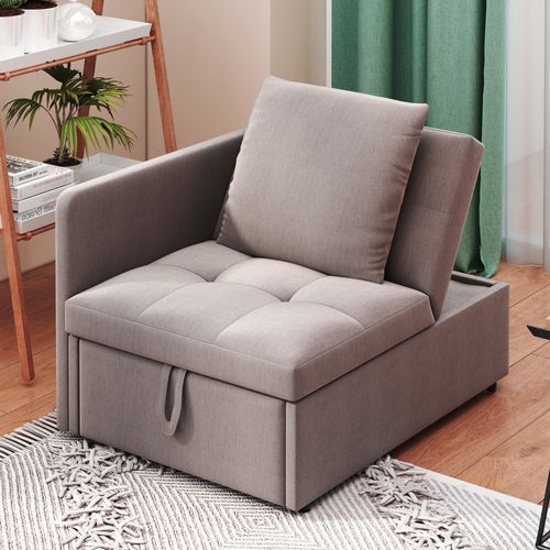 Canapé-lit 3-en-1 - Lit Intégré - Dossier Inclinable - Convertible Salon/petite Chambre - Lin - Gris