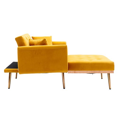 Fauteuil Convertible En Velours Avec Dossier Réglable, Rembourrage Mousse,mdf, Jaune