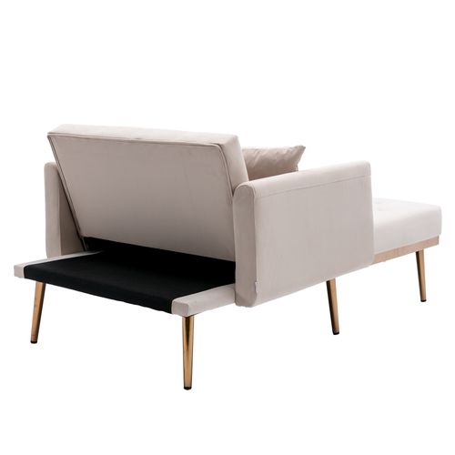 Fauteuil Convertible En Velours Avec Dossier Réglable, Rembourrage Mousse,mdf, Beige