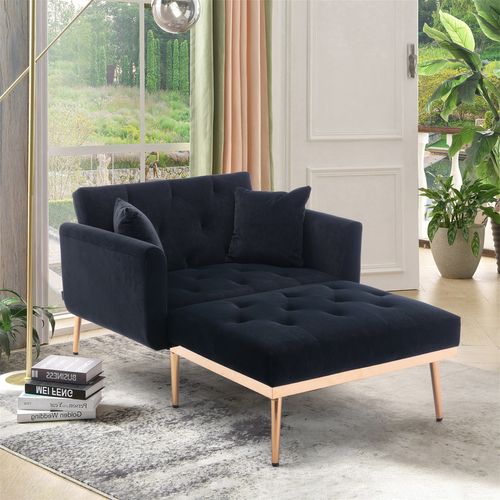Fauteuil Convertible En Velours Avec Dossier Réglable, Rembourrage Mousse, Structure Robuste, Noir