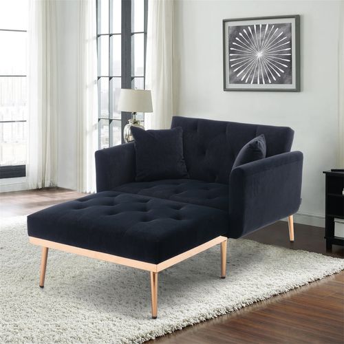 Fauteuil Convertible En Velours Avec Dossier Réglable, Rembourrage Mousse, Structure Robuste, Noir