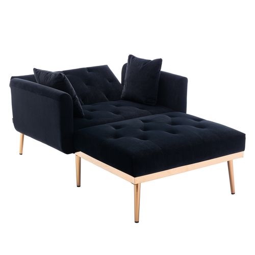Fauteuil Convertible En Velours Avec Dossier Réglable, Rembourrage Mousse, Structure Robuste, Noir