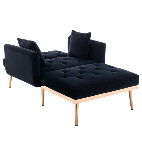 Fauteuil Convertible En Velours Avec Dossier Réglable, Rembourrage Mousse, Structure Robuste, Noir