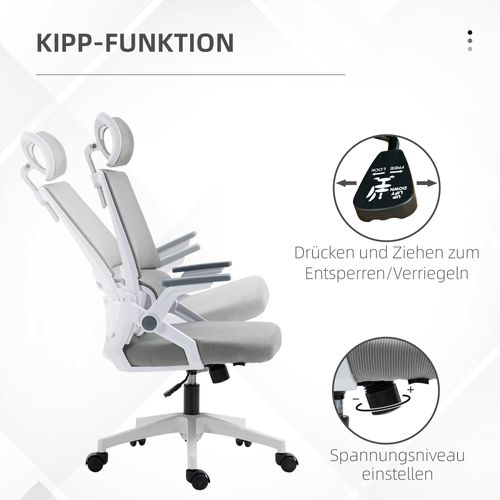 Fauteuil De Bureau - Appui-tête Et Soutien Lombaire - Accoudoirs Ajustables - Pivotante - Mesh -gris