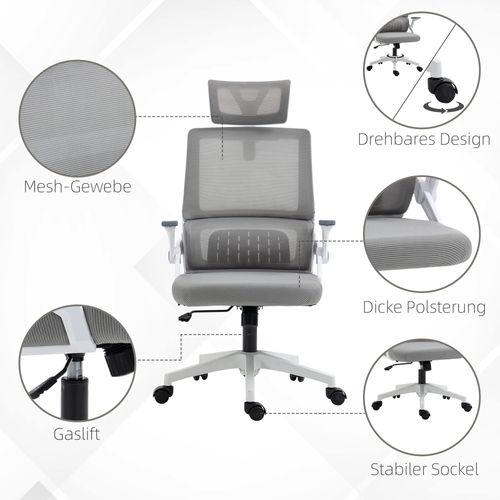 Fauteuil De Bureau - Appui-tête Et Soutien Lombaire - Accoudoirs Ajustables - Pivotante - Mesh -gris