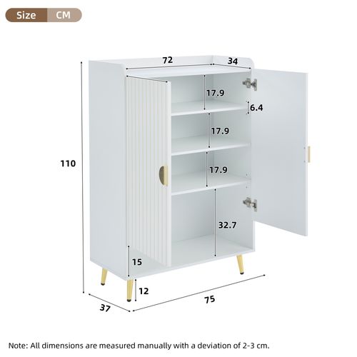 Meuble à Chaussures Blanc Avec 2 Portes, Armoire à Chaussures Avec 3 Niveaux Et Tiroir Ouvert