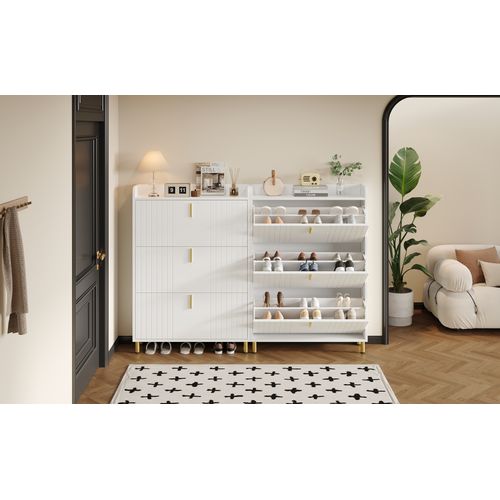 Meuble à Chaussures - Lot De 2 - 3 Abattants Réglables - Meubles D’entrée Pratiques - Mdf - Blanc