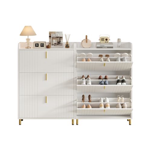 Meuble à Chaussures - Lot De 2 - 3 Abattants Réglables - Meubles D’entrée Pratiques - Mdf - Blanc