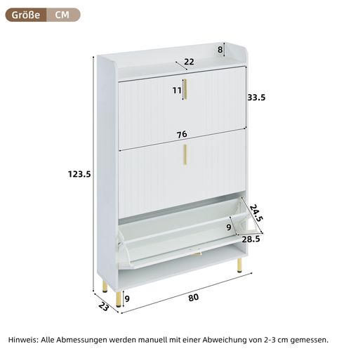 Meuble à Chaussures - Lot De 2 - 3 Abattants Réglables - Meubles D’entrée Pratiques - Mdf - Blanc