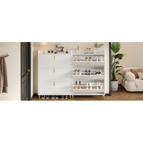 Meuble à Chaussures - Lot De 2 - 3 Abattants Réglables - Meubles D’entrée Pratiques - Mdf - Blanc