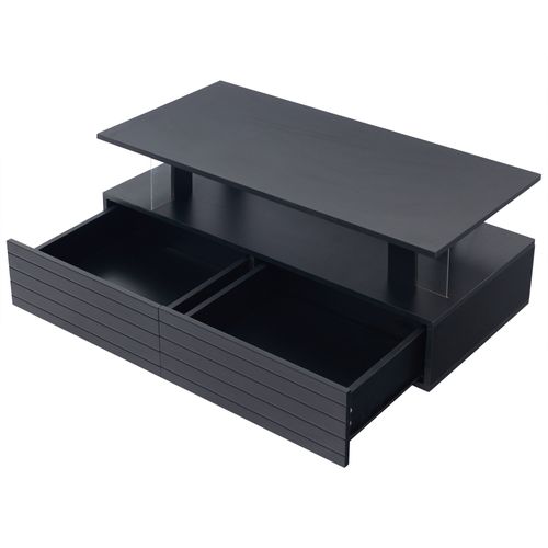Table Basse - Meubles Avec Éclairage LED Et Bluetooth -table Moderne Double Plateau -acrylique -noir