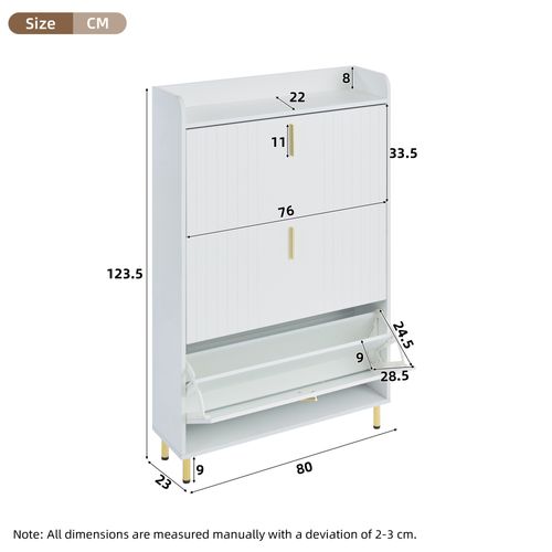 Meuble à Chaussures 3 Abattants - 6 Compartiments - Rangement Optimisé - Mdf - Blanc