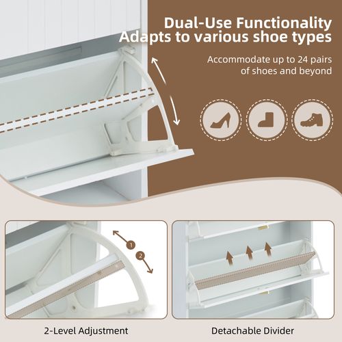 Meuble à Chaussures 3 Abattants - 6 Compartiments - Rangement Optimisé - Mdf - Blanc