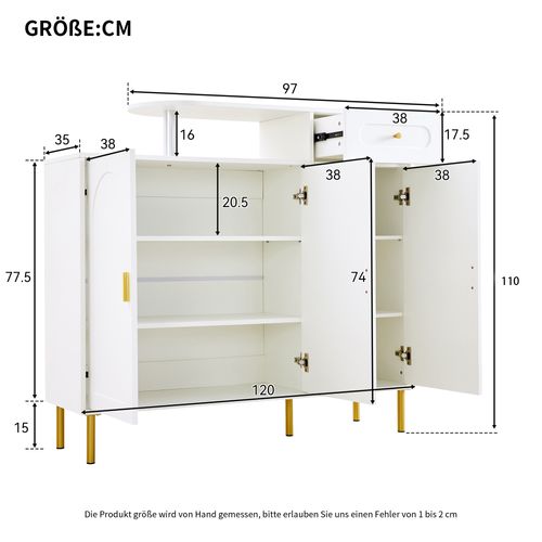 Buffet Moderne - Tiroir - 3 Portes - Pieds Métalliques - Blanc