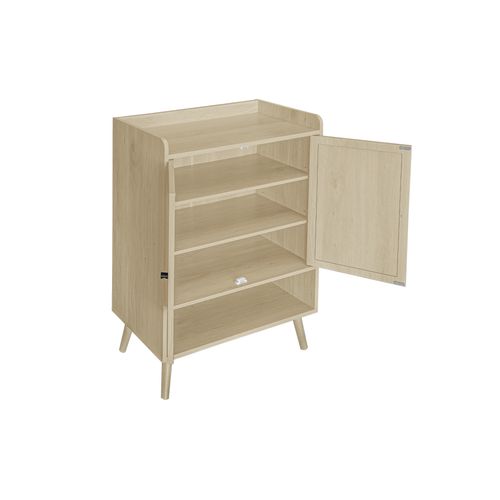 Meuble à Chaussures - 2 Portes - Compartiment Ouvert - Rangement - Salon Ou Couloir - Bois - Naturel