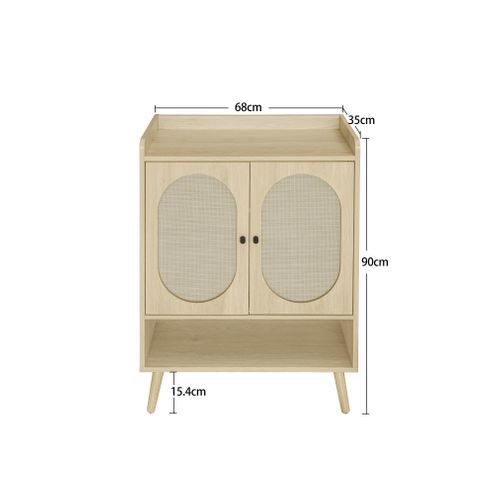 Meuble à Chaussures - 2 Portes - Compartiment Ouvert - Rangement - Salon Ou Couloir - Bois - Naturel