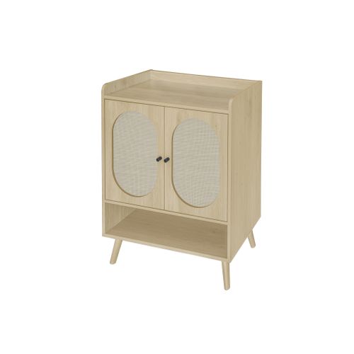 Meuble à Chaussures - 2 Portes - Compartiment Ouvert - Rangement - Salon Ou Couloir - Bois - Naturel