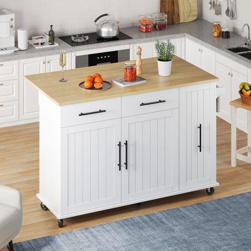 Îlot De Cuisine - Buffet De Cuisine - Plan Rabattable - Rangement Et Porte-serviettes - Mdf - Blanc