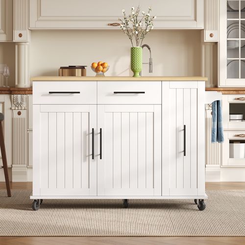 Îlot De Cuisine - Buffet De Cuisine - Plan Rabattable - Rangement Et Porte-serviettes - Mdf - Blanc