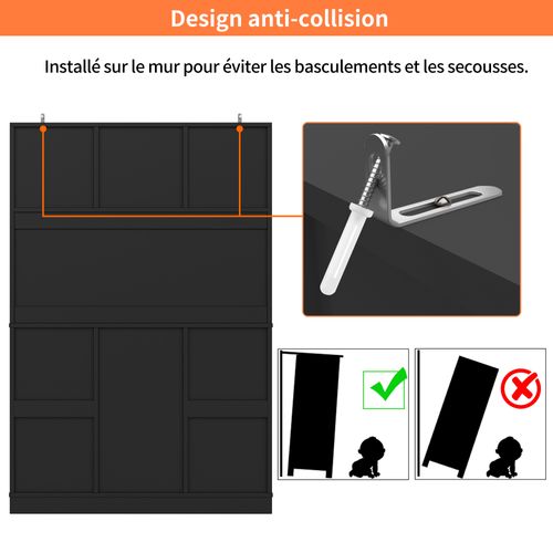 Buffet De Cuisine Haut - 4 Portes - 2 Tiroirs - Range-bouteilles - Étagères Réglables - Noir - Mdf